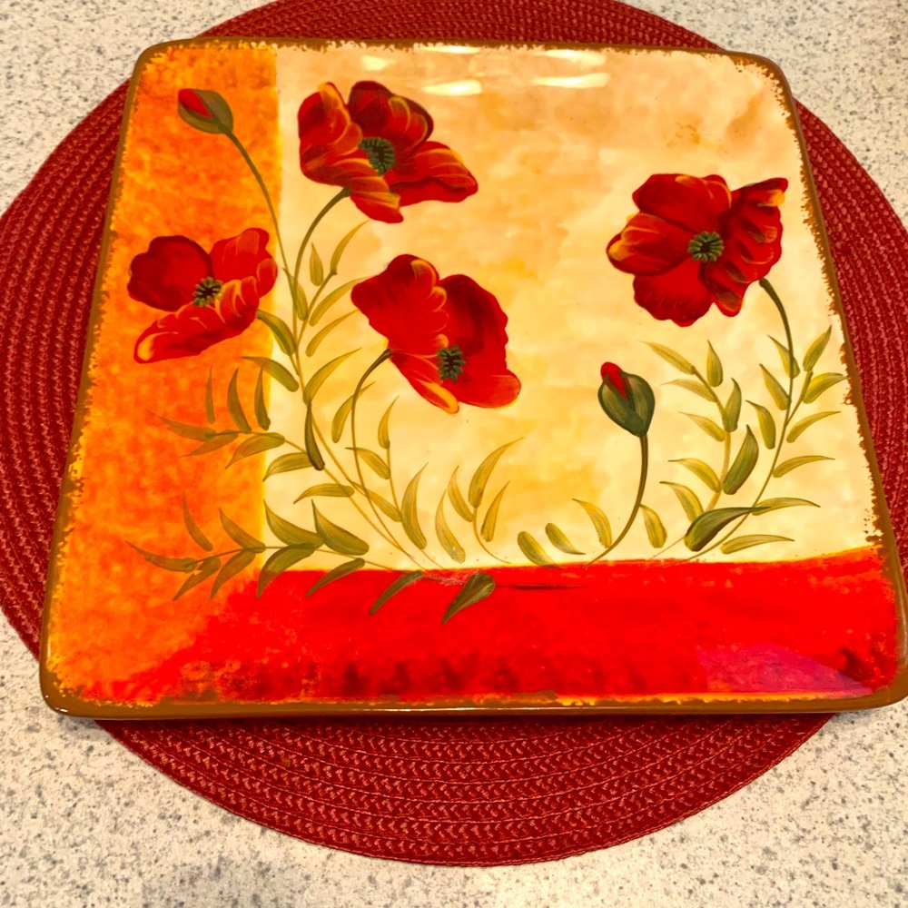 Retired Red Floral Decorative Serving Platter from Pier One